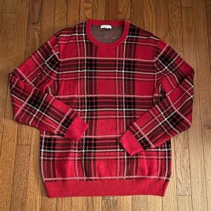 Red and black plaid crewneck sweater
